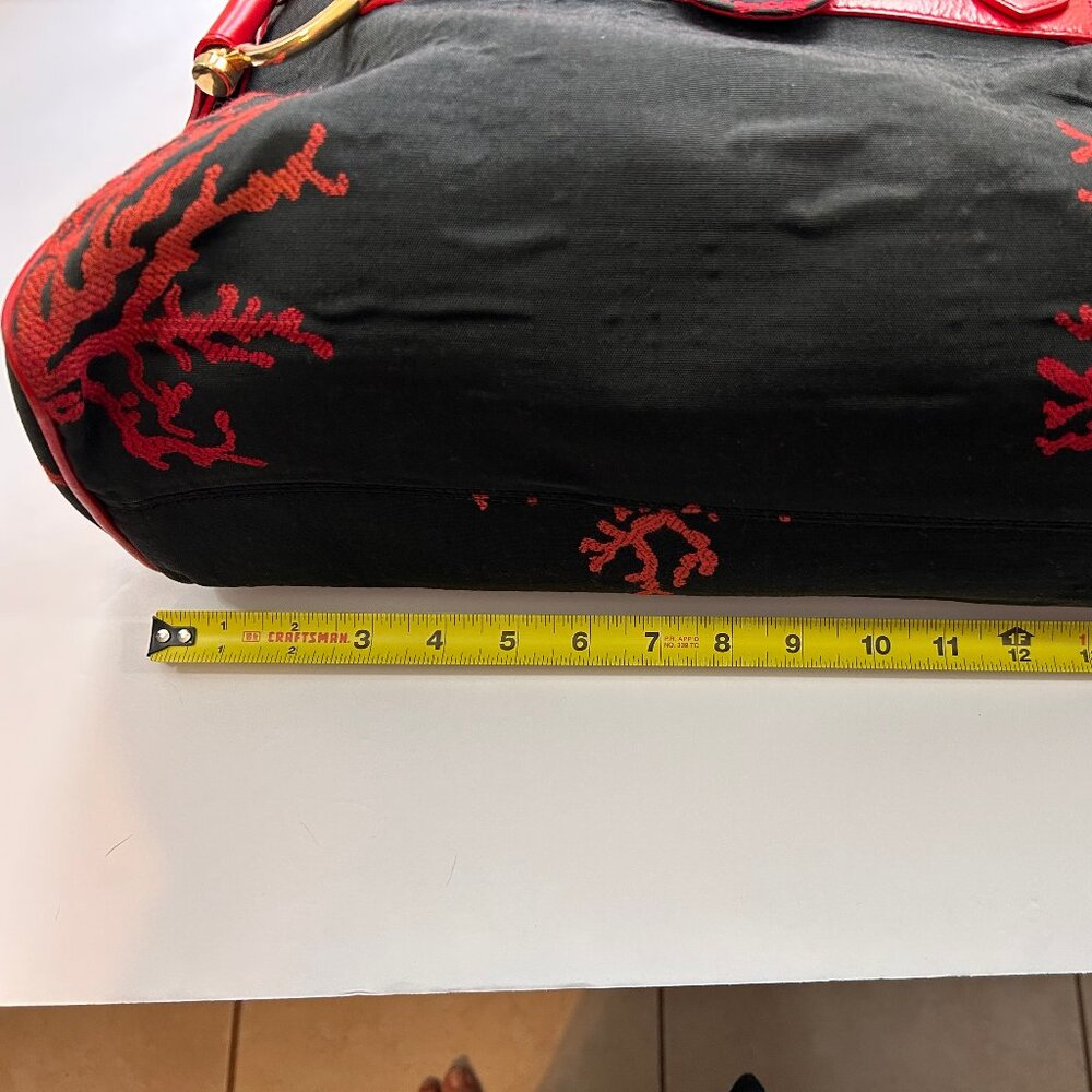 Le Duchesse Made-in-Italy Red Leather & Black Jacquard Tapestry Satchel. - Picture 13 of 15